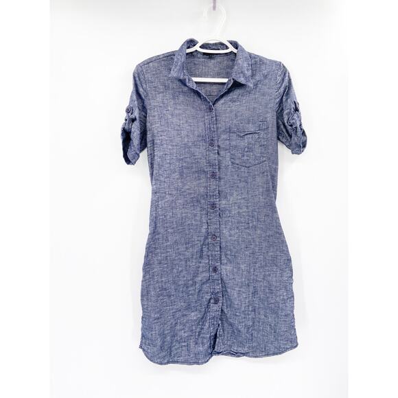THEORY Mayvine Tierra Wash Dress Deep Denim Pockets Button Up Size 4 - Picture 2 of 7